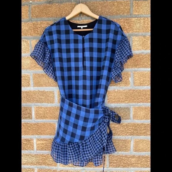 Tularosa Jenny Blue And Black Buffalo/gingham Plaid Wrap Mini Dress medium - Picture 4 of 15